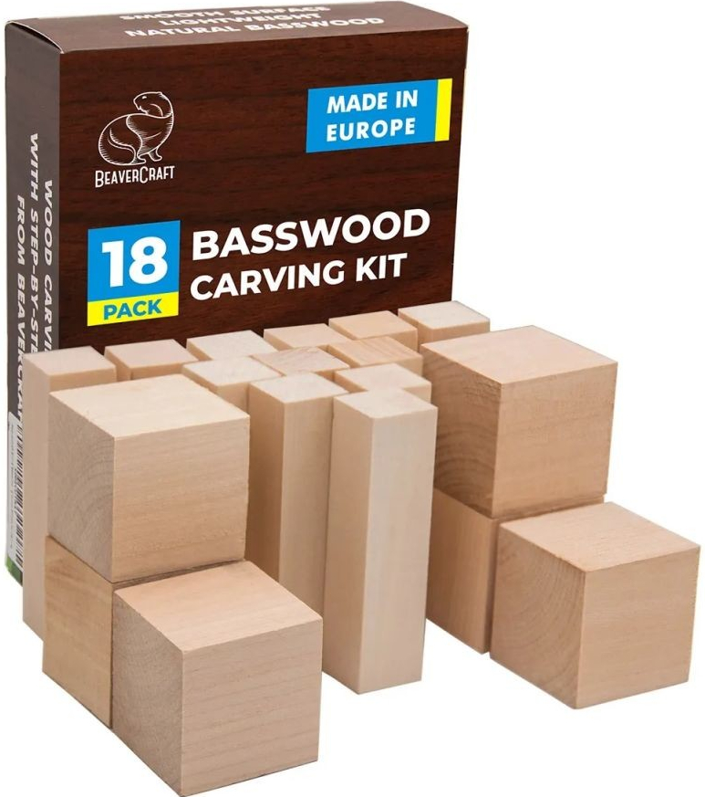 BeaverCraft polotovary Wood Carving Blocks Set 18pcs of Basswood lípa