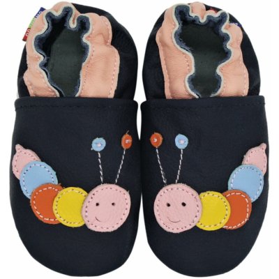 Carozoo Kožené capáčky s koženou podrážkou housenka Modrá – Sleviste.cz