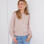 Pulovr s kulatým výstřihem z úpletu pointelle růžová pudrová – Sleviste.cz