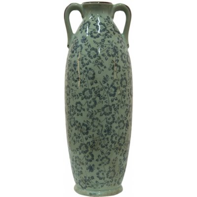 Zelená dekorační váza s modrými květy Minty - Ø 16*45 cm – Zbozi.Blesk.cz
