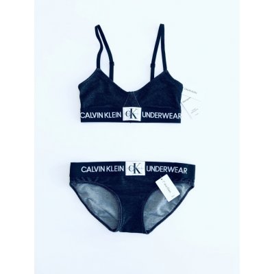 Calvin Klein Monogram Crew Black stylová podprsenka Triangle a kalhotky Bikini set 2 ks
