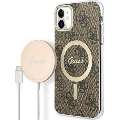 Pouzdro Guess case + charger set Apple iPhone 11 4G Print MagSafe hnědé