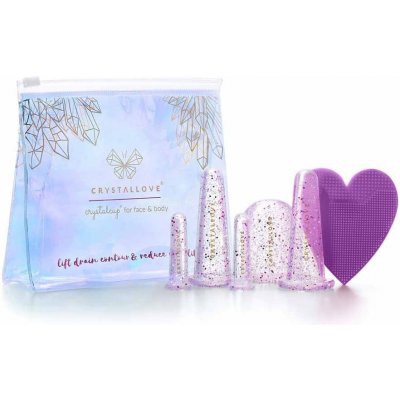 Crystallove Crystalcup® For Face & Body Lift Drain Contour & Reduce Cellulite Silikonové baňky pro masáž obličeje a těla Crystal 5 druhů baněk + silikonový kartáček – Sleviste.cz