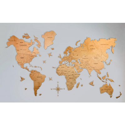 Obraz na zeď mapa světa - Barva světlé dřevo 200 cm x 120 cm – Hledejceny.cz