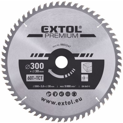 EXTOL PREMIUM pilový kotouč s SK plátky, 300x2,2x30mm, 60T, šířka SK plátků 3,2mm