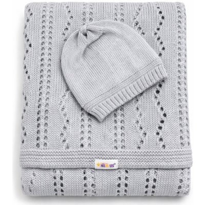 Baby Nellys Háčkovaná sada dečka s čepičkou šedá – Zboží Dáma