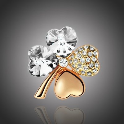 Sisi Jewelry brož Swarovski Elements Čtyřlístek Gold B1063-X9554-25 Bílá/čirá – Zboží Dáma