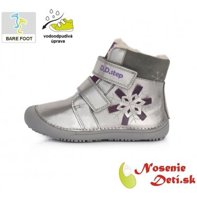 D.D.Step dívčí zimní barefoot boty s vločkou 063-915 AM stříbrné
