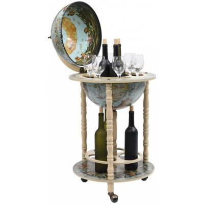 Greatstore stojan na víno Globus bar eukalyptové dřevo modrý – Zboží Mobilmania