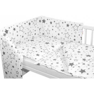 Baby Nellys 3-dílná sada mantinel s povlečením Šedé hvězdy a hvězdičky bílý 135 x 100 cm – Zboží Mobilmania