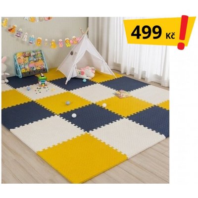 Divio Pěnové puzzle MAXI 16 ks 120x120x1 cm bílo-žluto-tmavo modré – Sleviste.cz