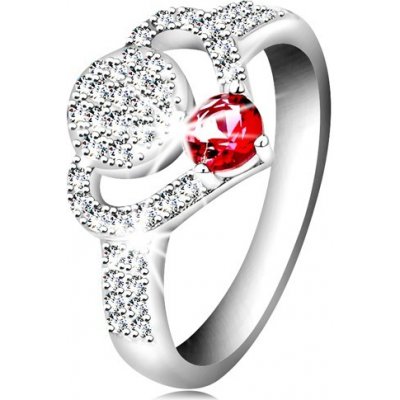 Šperky eshop Stříbrný 925 prsten čirý zirkonový obrys srdce kruh a blýskavý růžový zirkon K01.08