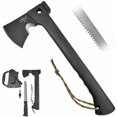 CHZ Outdoorová sekera se skrytou pilkou BLACK PARADE V.2 + křesadlo – Sleviste.cz