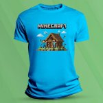 Sandratex dětské tričko s potiskem Minecraft dům 2 Azurová – Hledejceny.cz