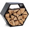 Dřevník Blumfeldt Firebowl Hexawood Black, stojan na dřevo, šestiúhelníkový tvar, 50,2 x 58 x 32 cm