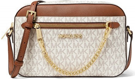 Michael Kors jet set large crossbody logo chain vanilla