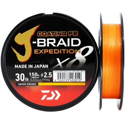 Daiwa Šňůra J-Braid Expedition X8E Smash Orange 300m 0,28mm 26,4kg – Hledejceny.cz