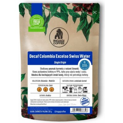 Ingagi Coffee Decaf Colombia Excelso Swiss Water zrnková 250 g – Hledejceny.cz