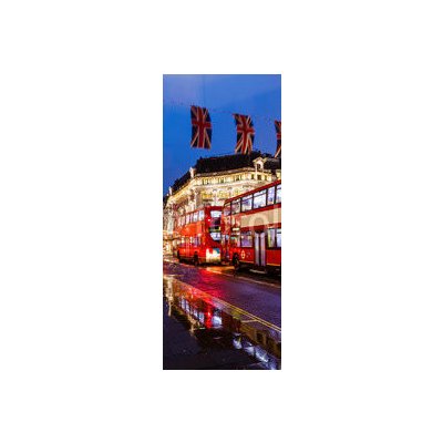 WEBLUX 42491126 Samolepka na lednici fólie Red Bus on the Rainy Street of London in the Night Červený autobus na deštivé ulici v Londýně v noci United Kingd rozměry 80 x 200 cm