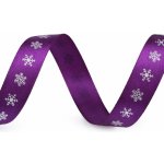 Vánoční saténová stuha vločky šíře 15 mm, velké, 5 fialová stříbrná – Zboží Dáma