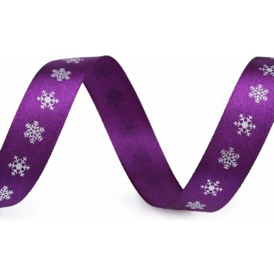 Vánoční saténová stuha vločky šíře 15 mm, velké, 5 fialová stříbrná – Zboží Dáma