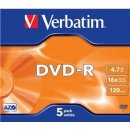 Médium pro vypalování Verbatim DVD-R 4,7GB 16x, AZO, slim box, 5ks (43519)