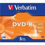 Verbatim DVD-R 4,7GB 16x, AZO, slim box, 5ks (43519) – Zbozi.Blesk.cz