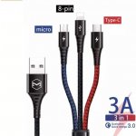 Baseus 018722 3v1 USB-C / Lightning / Micro 3A, 1,2m, černý – Hledejceny.cz
