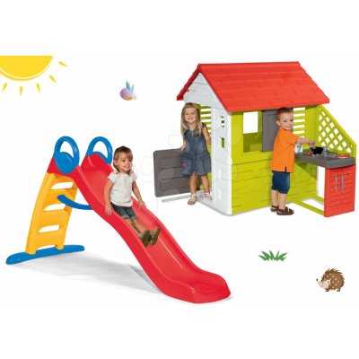 Smoby Set domček Pretty Nature s letnou kuchynkou a okenicou + šmykľavka Funny toboggan 2 m SM810702-28 – Zboží Dáma