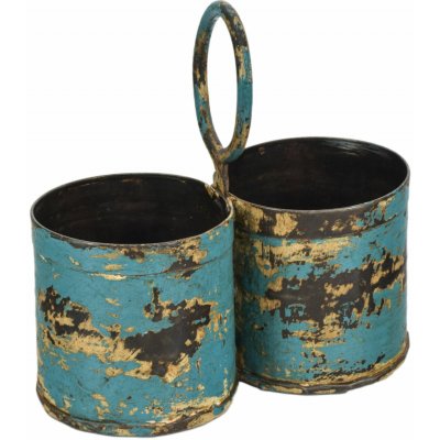 Sanu Babu Závěsný plechový květináč, dvojitý, modrá patina, 22x11x21cm – Hledejceny.cz