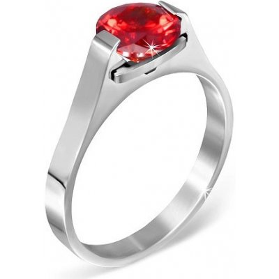 Šperky eshop prsten z oceli červený měsíční kámen "Leden" postranní úchyty E4.5