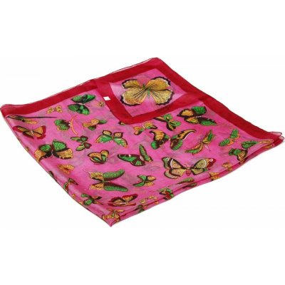 hedvábný šátek s potiskem s motýly s růžovou a vínovou – Zboží Mobilmania
