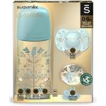 Suavinex Gold kojenecká láhev Gold set láhev 270ml + dudlík fyziologický + klip gold modrá – Zboží Mobilmania