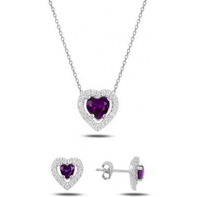 Olivie stříbrná sada FIALOVÉ SRDCE 4357 – Zboží Dáma
