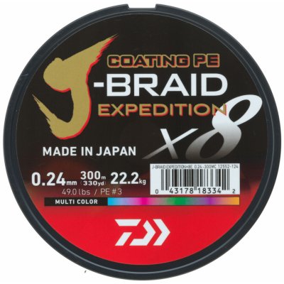Daiwa Pletená Šňůra J-Braid X8 Expedition Multicolor 300m 0,24mm 22,2kg – Hledejceny.cz