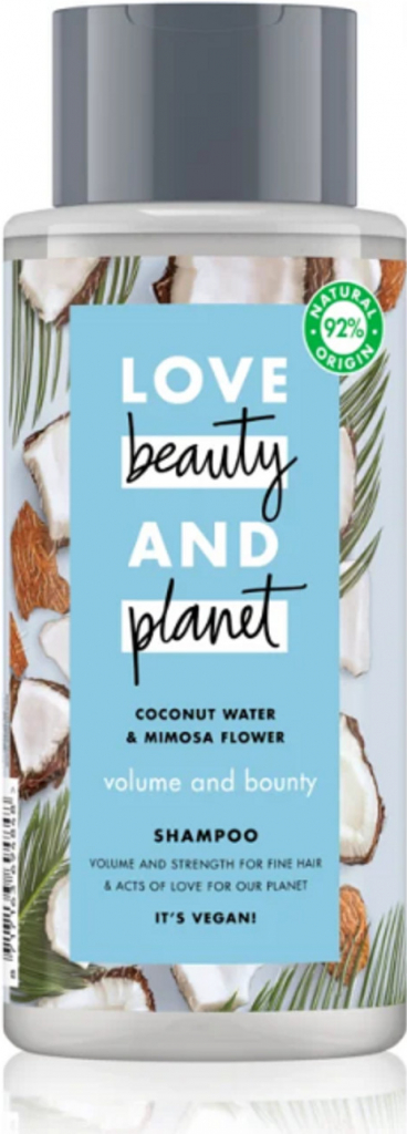 Love Beauty & Planet Kokosová voda a květiny Mimózy šampon pro jemné vlasy bez objemu 400 ml