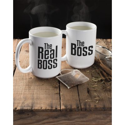 Bezvatriko.cz Párové hrníčky The Boss a The Real Boss Bílá Canvas Dva keramické hrnečky 0124 330 ml – Zboží Mobilmania