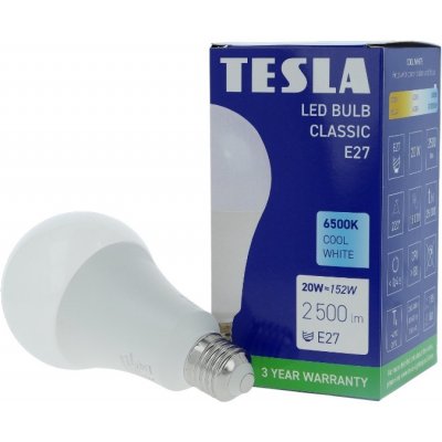 Tesla LED žárovka BULB E27, 20W, 230V, 2500lm, 25 000h, 6500K studená bílá 220st – Zbozi.Blesk.cz