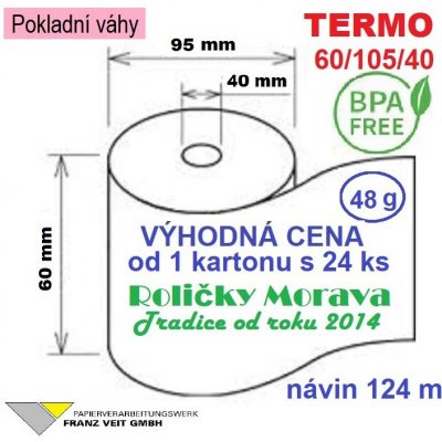 Termo kotouček 60/105/40 BPA 124m (60mm x 124m) Množství: 1 ks kotoučku – Zboží Živě