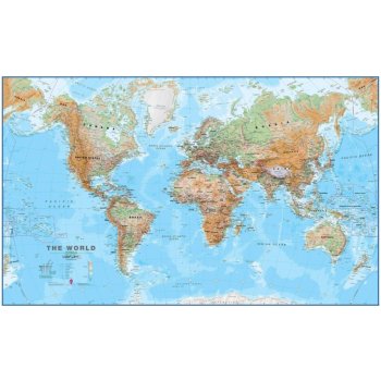 Maps International Svět - nástěnná fyzická mapa 135 x 85 cm Varianta: bez rámu v tubusu, Provedení: laminovaná mapa v lištách