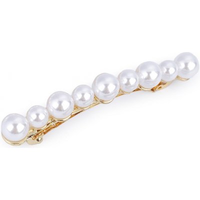 Francouzská spona do vlasů s perlami a broušenými kamínky 3 perlová zlatá – Zboží Mobilmania