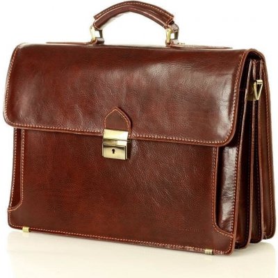 Mazzini business ručně šitá aktovka z pravé kůže Federico hnědá – Zboží Dáma