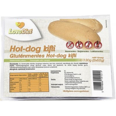 LoveDiet Bezlepkové Hot Dog rohlíky 130g 2 x 65 g
