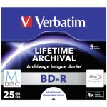 Verbatim BD-R 25GB 4x, M-Disc, Single layer, printable, jewel, 5ks (43823) – Zboží Živě