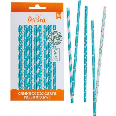 Decora Decora Papírové brčka Modrý mix 80 ks – Zboží Dáma
