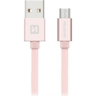 Swissten 71522105 USB 2.0, zástrčka A - zástrčka micro B, opletený, 0,2m, růžovo-zlatý – Zbozi.Blesk.cz