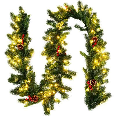 Vánoční girlanda CM22798 se 100 teplými bílými LED diodami, 270 cm, zelená - A COSTWAY – Hledejceny.cz