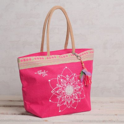 The Spirit of OM Nákupní jutová taška s mandalou růžová