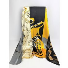 luxusní hedvábný šátek s různými motivy v černé a žluté barvě 100% hedvábí