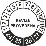 Kontrolní kolečka Revize provedena 2024-2027 samolepící vinylová fólie 25 mm aršík 30 kusů – HobbyKompas.cz